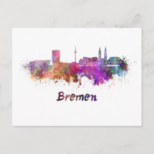 Bremen skyline in watercolor postcard