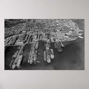 Bremerton, WA Aerial View of Navy Docks Poster