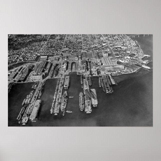 Bremerton, WA Aerial View of Navy Docks Poster (Front)