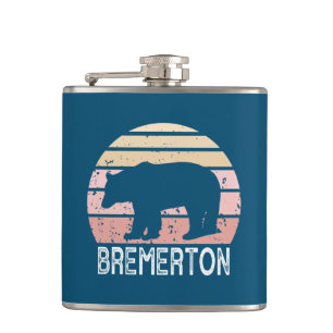Bremerton Washington Retro Bear Hip Flask