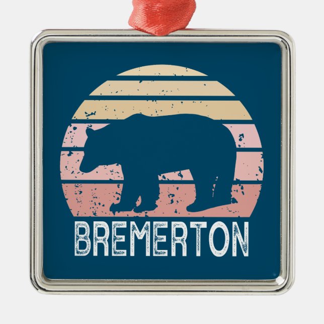 Bremerton Washington Retro Bear Metal Tree Decoration (Front)
