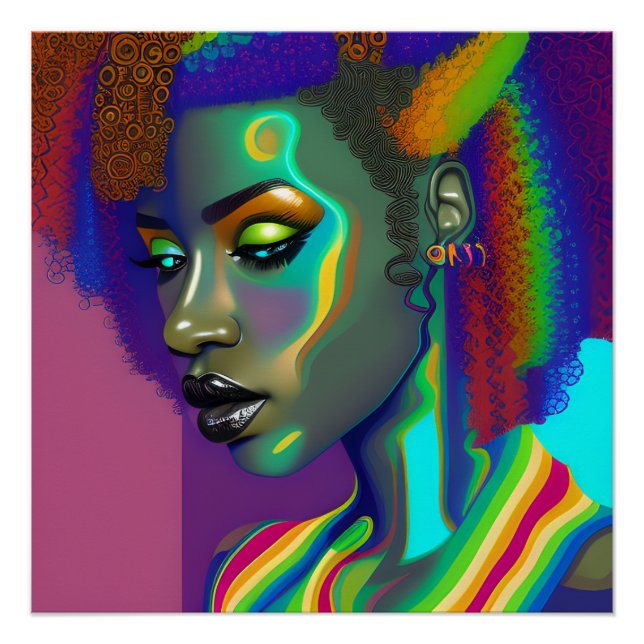 Brenda Queen Rainbow Cute Hair Black Melanin Afro Poster (Front)