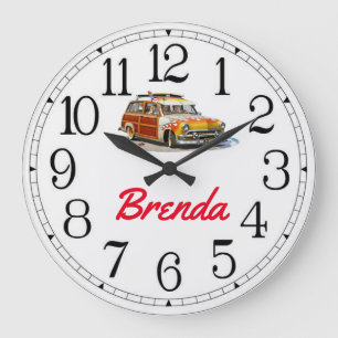 Brenda's Surfer Girl Woody Large Clock
