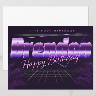 Brendon name first name lilac retro card birthday