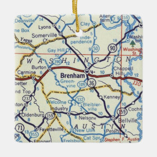 Brenham Texas Christmas Ornament With Vintage Map