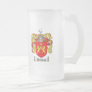BRENNAN FAMILY CREST -  BRENNAN COAT OF ARMS FROSTED GLASS BEER MUG