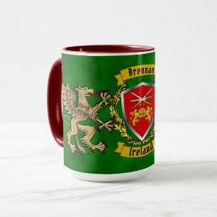 Brennan Irish Shield & Griffins Personalised  Mug