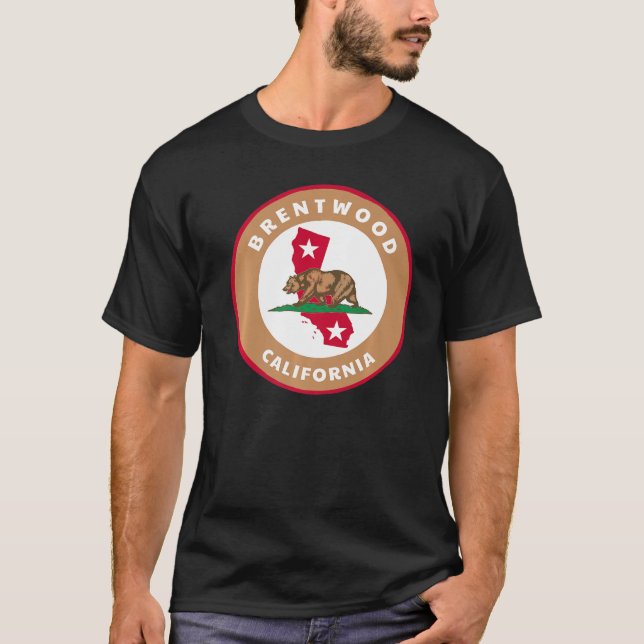 Brentwood California Ca Flag And Bear Badge Souven T-Shirt (Front)