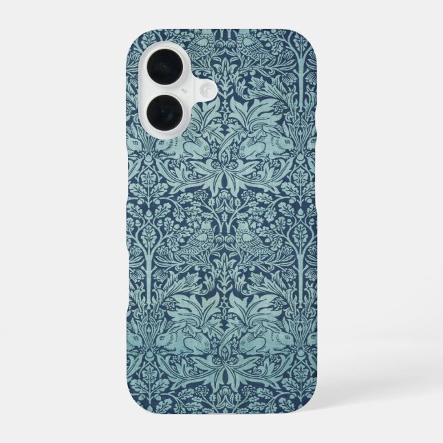 Brer Rabbit by William Morris Blue Textile Pattern iPhone 16 Case (Back)