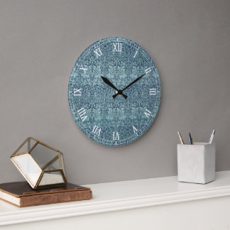 Brer Rabbit by William Morris Blue Textile Pattern Large Clock