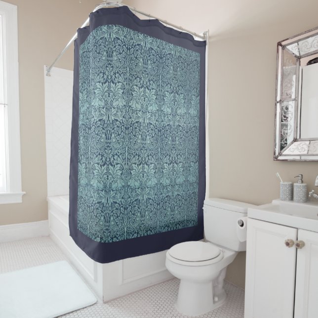 Brer Rabbit by William Morris Blue Textile Pattern Shower Curtain (In Situ)