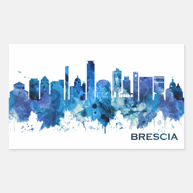 Brescia Italy Skyline Blue Rectangular Sticker (Front)