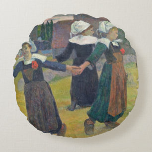 Breton Girls Dancing, Pont-Aven, 1888 Round Cushion