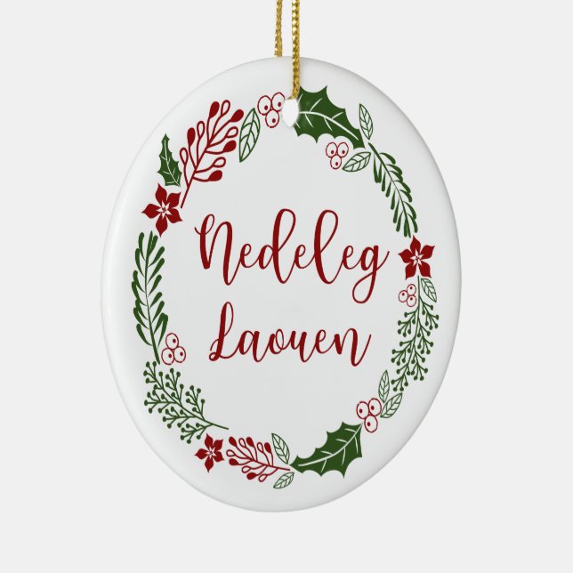 Breton Merry Christmas Wreath, Nedeleg laouen Ceramic Tree Decoration (Right)