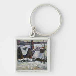 Breton village under snow, 1894 key ring