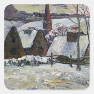 Breton village under snow, 1894 square sticker