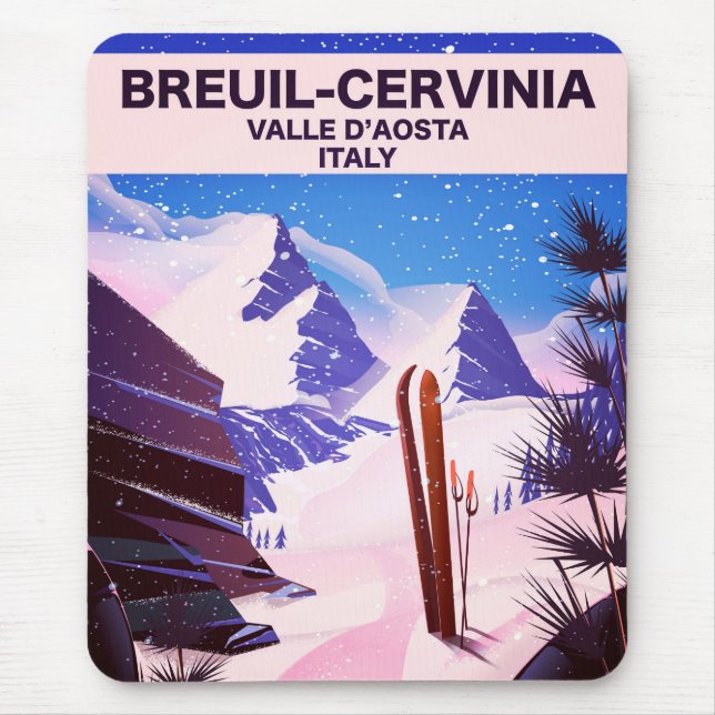 Breuil-Cervinia,Valle d’Aosta, italy,ski poster Mouse Mat (Front)