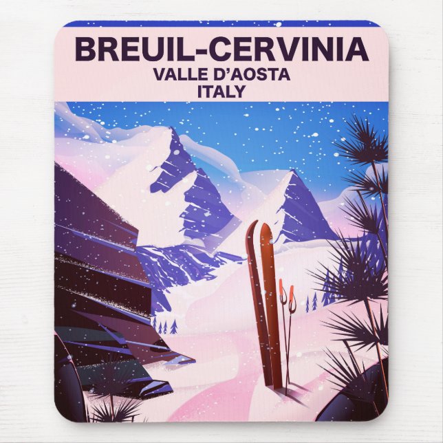 Breuil-Cervinia, Valle d’Aosta, italy, ski poster Mouse Mat (Front)