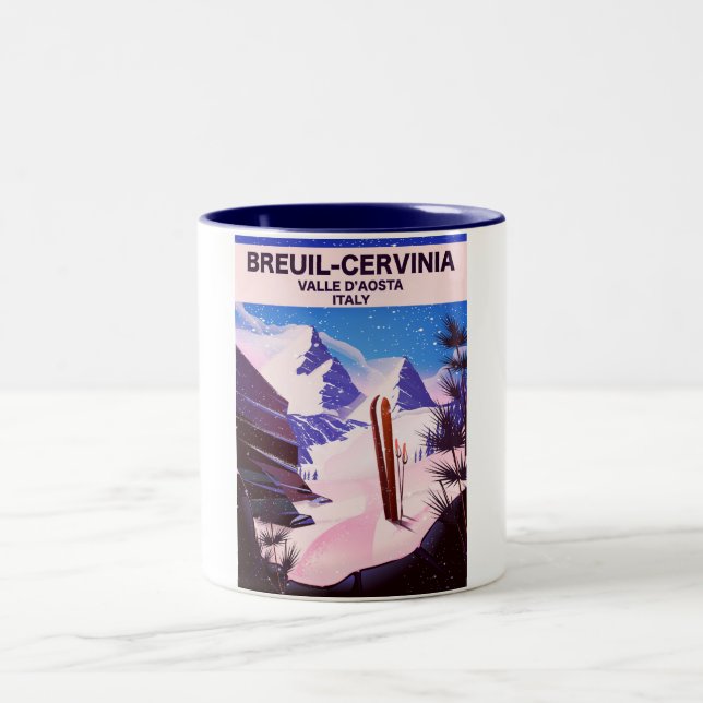Breuil-Cervinia,Valle d’Aosta, italy,ski poster Two-Tone Coffee Mug (Center)