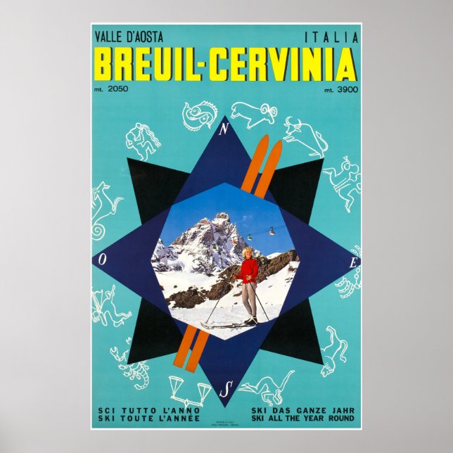 Breuil-Cervinia, Valle d'Aosta Italia, Ski Poster (Front)