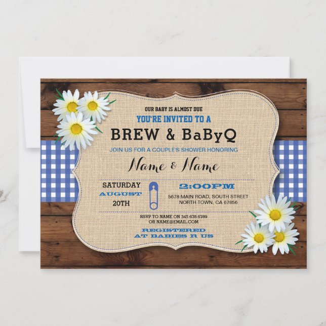 Brew and BABYQ Baby Shower Blue Sunflower Invite (Front)
