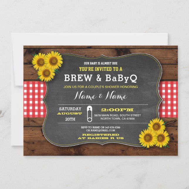Brew and BABYQ Baby Shower Red Sunflower Invitation (Front)