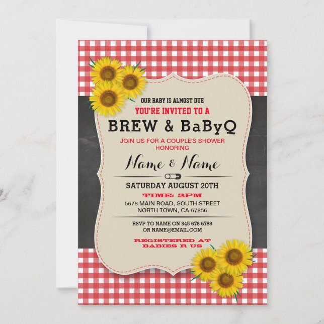 Brew and BABYQ Baby Shower Red Sunflower Invite (Front)