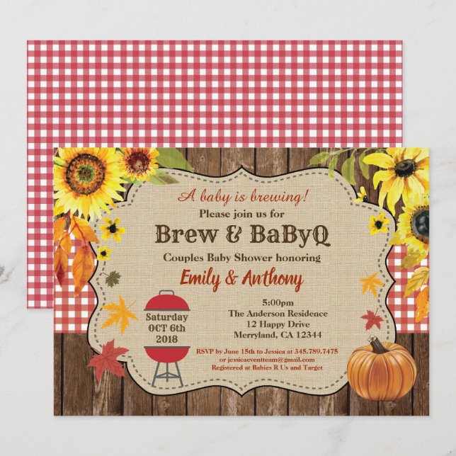 Brew and BabyQ invitation rustic beer couples (Front/Back)