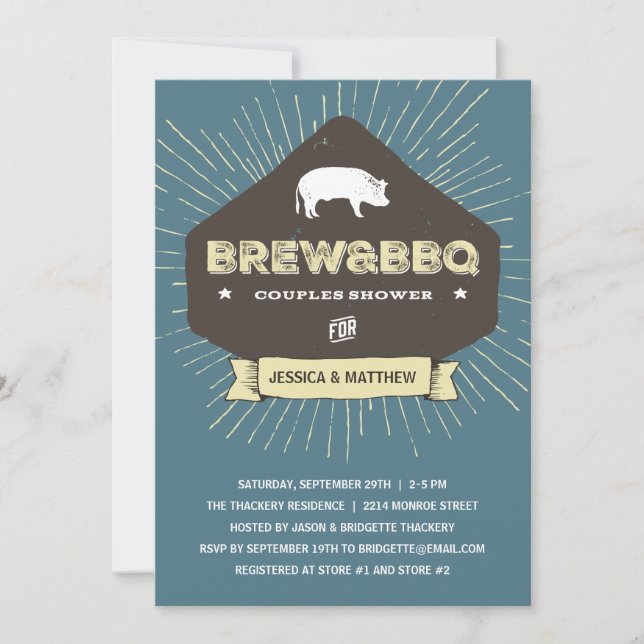 Brew & BBQ | Rustic Couples Wedding Shower Invitation (Front)