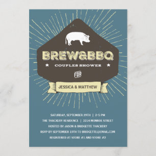 Brew & BBQ   Rustic Couples Wedding Shower Invitation