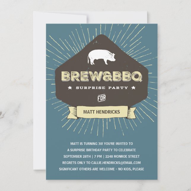 Brew & BBQ | Surprise Birthday Party Invitation (Front)