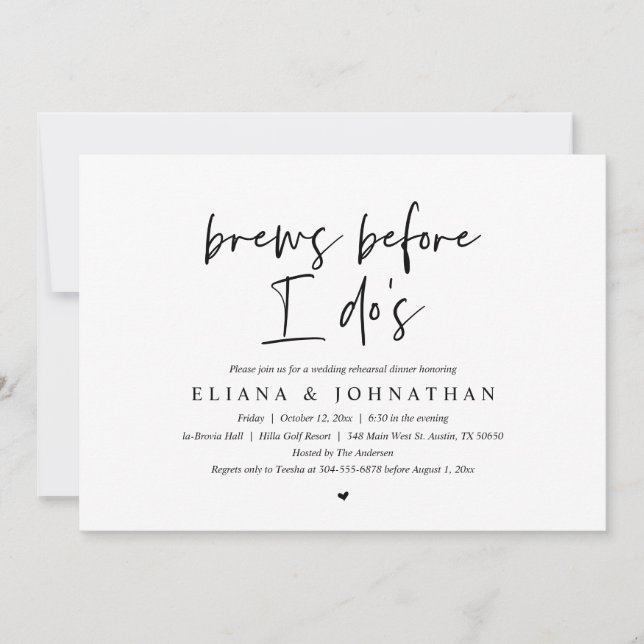 Brew before I do's, Wedding Rehearsal Dinner Invitation (Front)