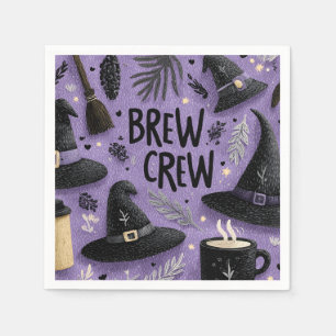 Brew Crew Graphic with Witch Hats, Coffee Mugs Napkin