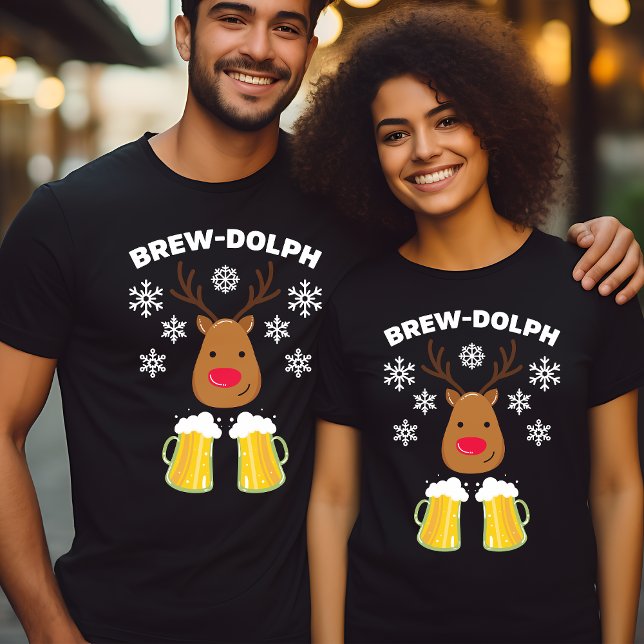Brew-Dolph Funny Reindeer Beer Christmas Rudolph T-Shirt (Creator Uploaded)