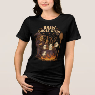 Brew Ghost Stew Witch Coffee Cauldron Halloween Tri-Blend Shirt