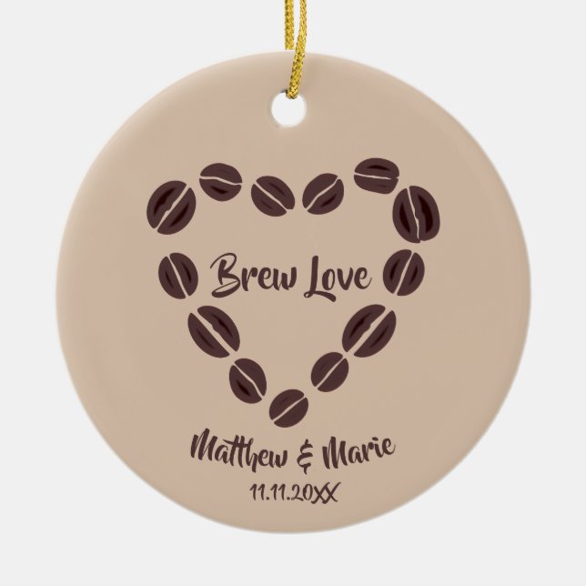Brew Love Coffee Bean Heart Ceramic Tree Decoration (Front)