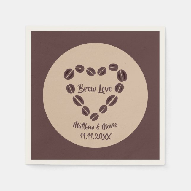 Brew Love Coffee Bean Heart Napkin (Front)