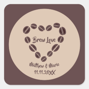 Brew Love Coffee Bean Heart Square Sticker