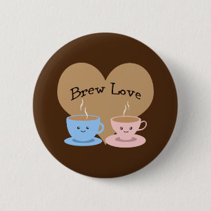 Brew Love! Coffee Mugs 6 Cm Round Badge