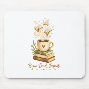 Brew. Read. Repeat. Cosy Coffee & Book Lover Mouse Mat