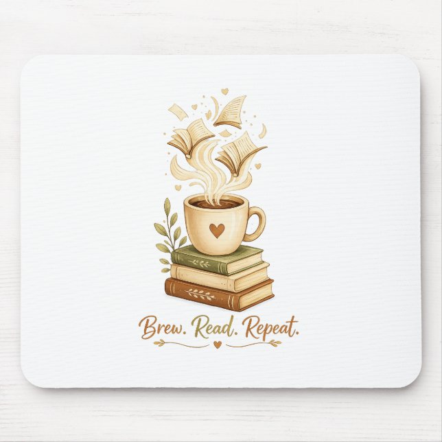 Brew. Read. Repeat. | Cosy Coffee & Book Lover  Mouse Mat (Front)