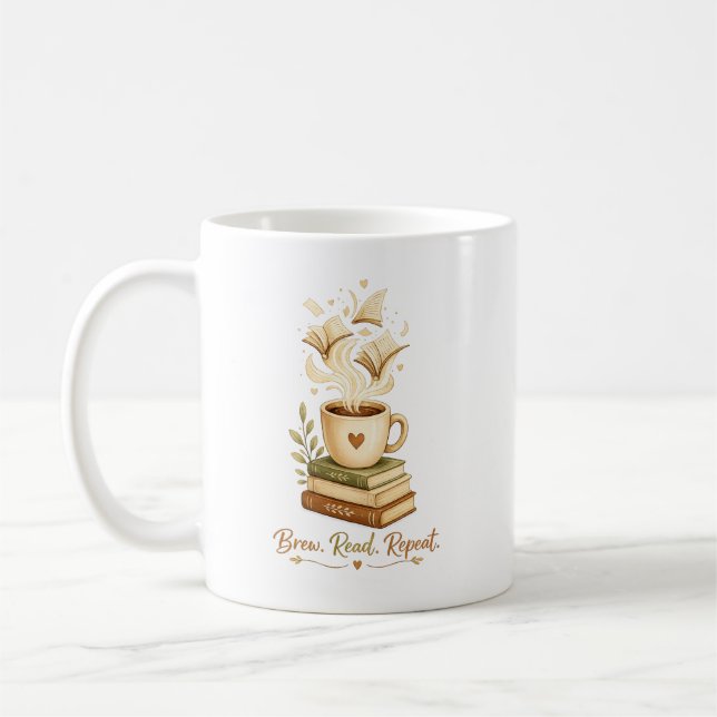 Brew. Read. Repeat. | Cosy Coffee & Book Lover  Mug (Left)