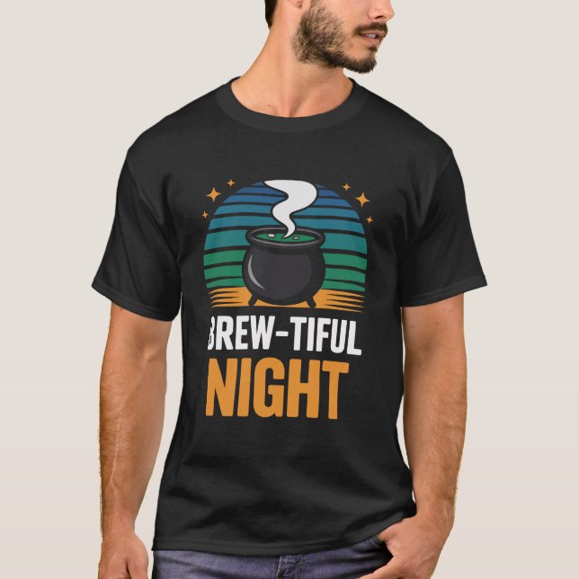 Brew-tiful Night Cauldron Halloween T-Shirt (Front)