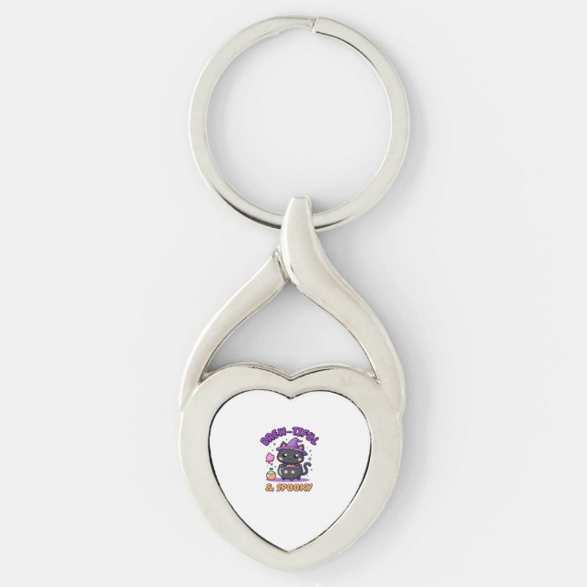 Brew-tiful & Spooky Black Cat on White Classic T-S Key Ring (Front)