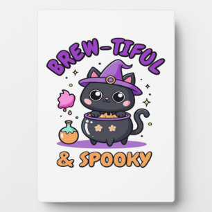 Brew-tiful & Spooky Black Cat on White Classic T-S Plaque