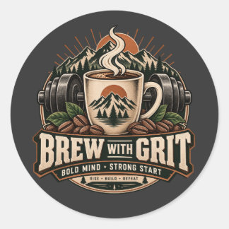 Brew With Grit Vintage Coffee Fitness Strength Classic Round Sticker