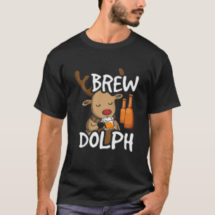 Brewdolph Beer Drinking Rudolph Reindeer Christmas T-Shirt