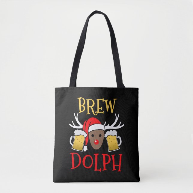 Brewdolph - Funny Reindeer Beer Christmas Gift Tote Bag (Front)
