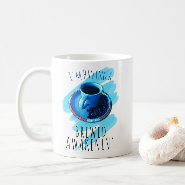 Brewed Awakening Coffee Cup Saucer Beans Design (With Donut)