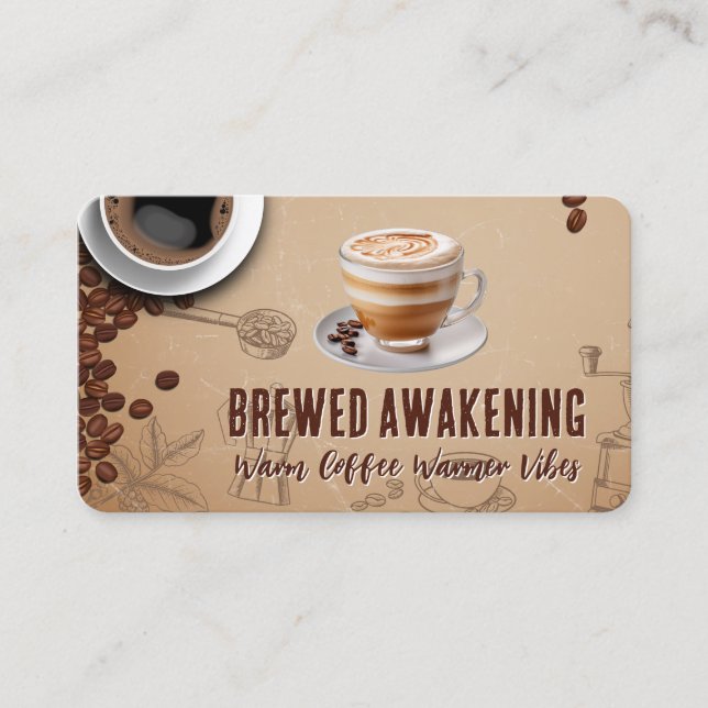Brewed Coffee Cup | Hot Beverage | Cafe Business Card (Front)